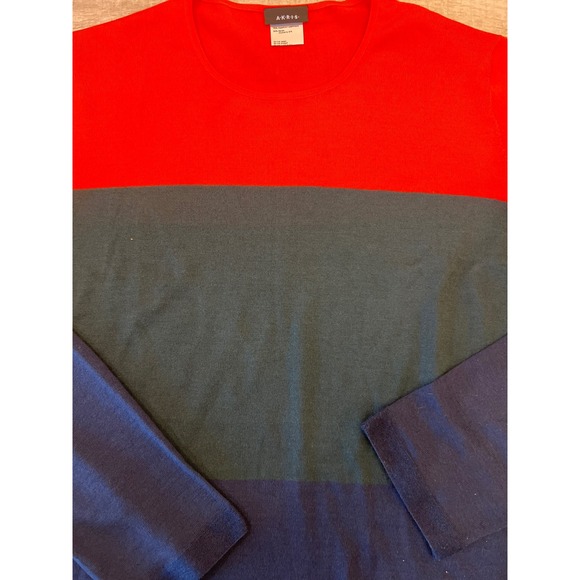 AKRIS Color Block‎ Knit Sweater Orange Green Navy Cashmere Mulberry Silk Size 14